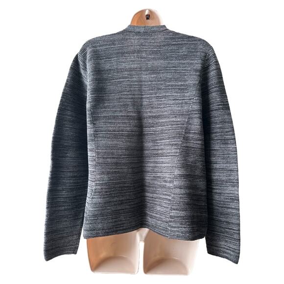 Eileen Fisher Ribbed Knit Open Front Cardigan, Size M, Black/ Gray - Picture 2 of 9